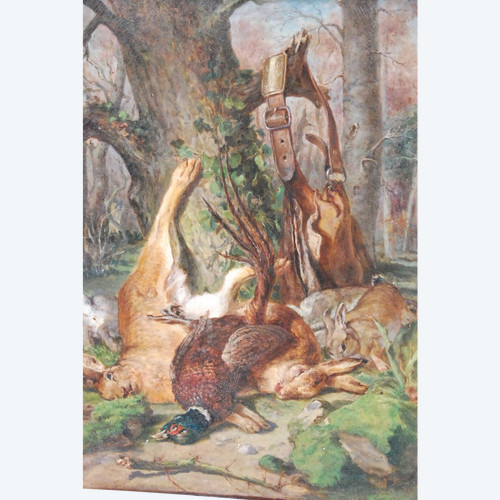 Nature Morte Aux Gibiers, Olio su tela del XIX secolo Firmato