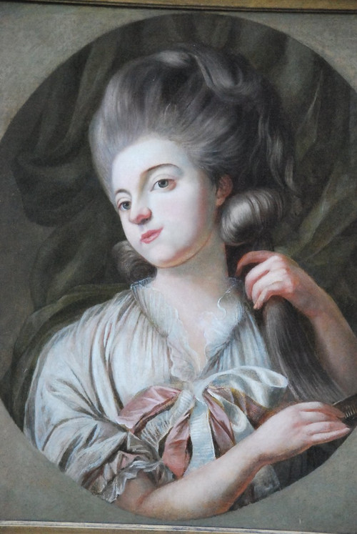 Öl Auf Leinwand Junge Frau bei ihrer Toilette Epoche Louis XVI; XVIII