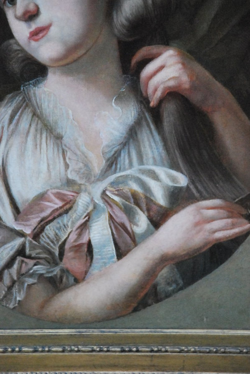 Öl Auf Leinwand Junge Frau bei ihrer Toilette Epoche Louis XVI; XVIII