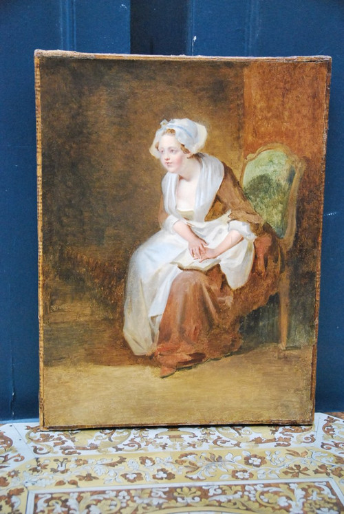 Charmant Huile Jeune Femme à Sa Lecture , Jean Baptiste Charpentier
