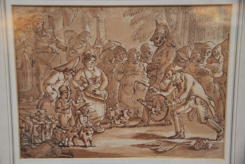 Charmant Dessin Au Lavis  l'Amuseur Public