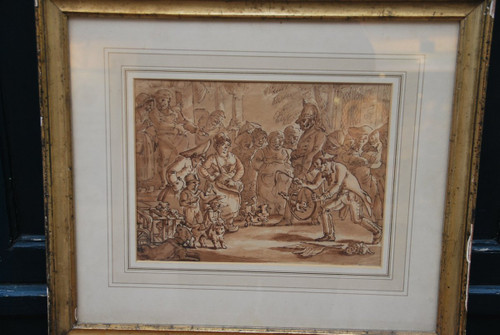 Charmant Dessin Au Lavis  l'Amuseur Public