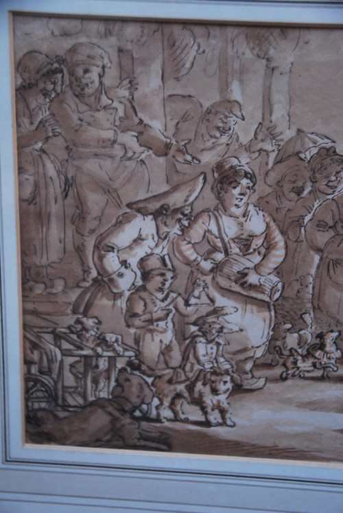 Charmant Dessin Au Lavis  l'Amuseur Public