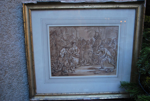 Charmant Dessin Au Lavis  l'Amuseur Public