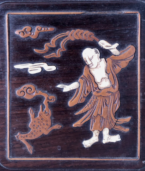 Vietnam Circa 1900, Boxwood And Ivory Inlaid Panel Decorated With Animated Scenes.
