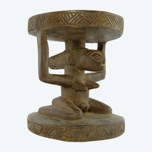 Rep. Dem. Du Congo, popolo Luba/Hemba, Figura femminile scolpita in legno con sede a cariatide.