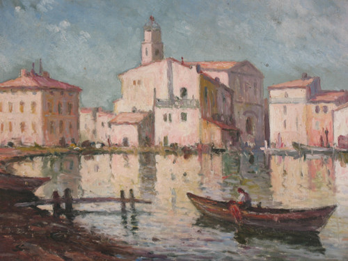 Martigues Quai Brescon Öl auf Leinwand Signiert Mardieu Epoche 20 Vue de Provence