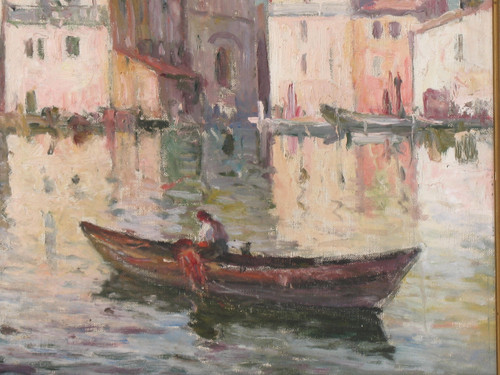 Martigues Quai Brescon Öl auf Leinwand Signiert Mardieu Epoche 20 Vue de Provence