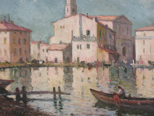 Martigues Quai Brescon Öl auf Leinwand Signiert Mardieu Epoche 20 Vue de Provence