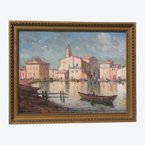 Martigues Quai Brescon Öl auf Leinwand Signiert Mardieu Epoche 20 Vue de Provence