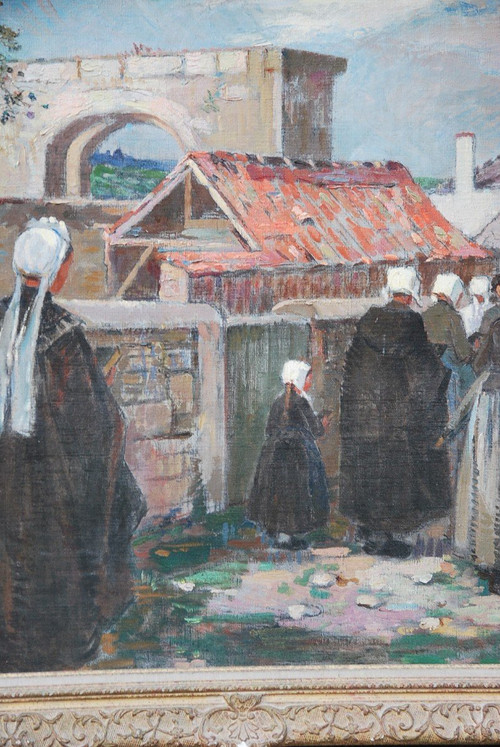 L Ile De Ré , Procession à Saint Martin , Huile Signée De Suzanne Minier