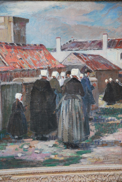 L Ile De Ré , Procession à Saint Martin , Huile Signée De Suzanne Minier