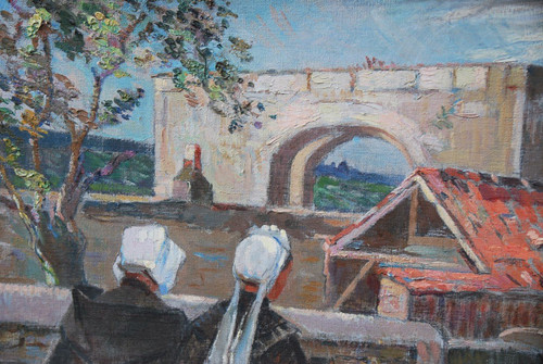 L Ile De Ré , Procession à Saint Martin , Huile Signée De Suzanne Minier