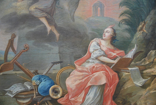 Großes Öl Auf Leinwand XVIII Allegorie Von Lamusique Van Loo