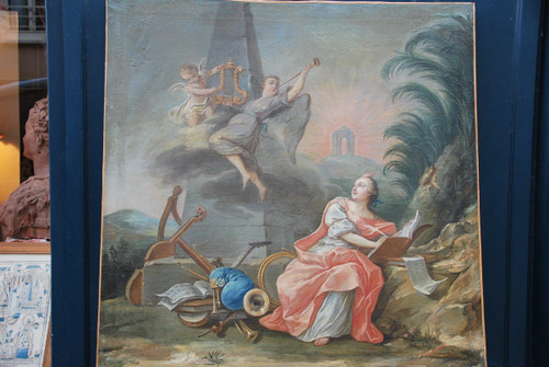 Großes Öl Auf Leinwand XVIII Allegorie Von Lamusique Van Loo