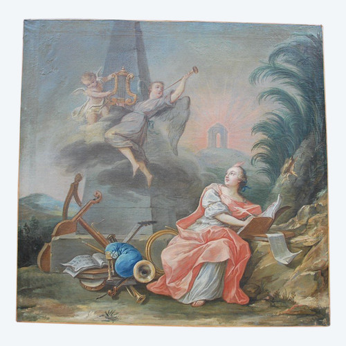 Großes Öl Auf Leinwand XVIII Allegorie Von Lamusique Van Loo