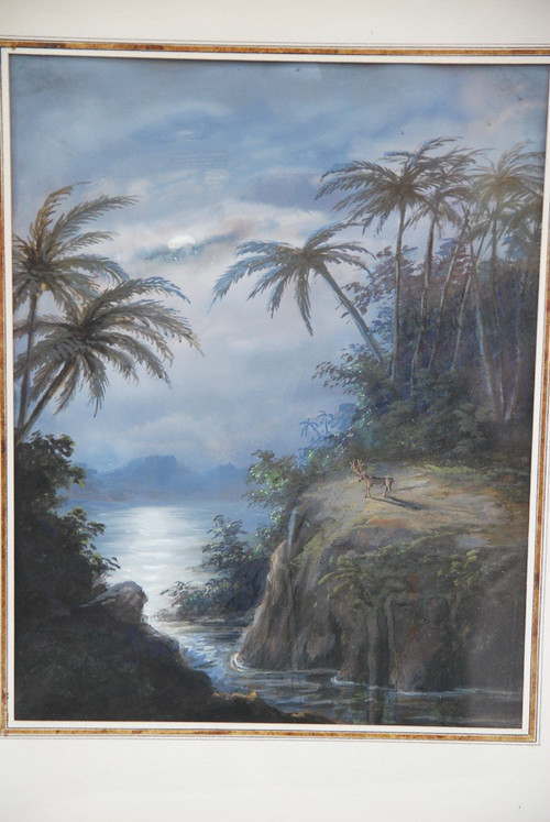 Paire De Gouaches : Vues Du Brésil Fin XIX