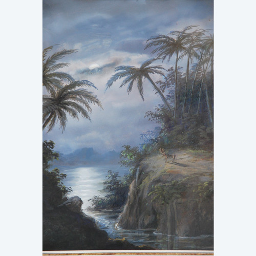 Paire De Gouaches : Vues Du Brésil Fin XIX