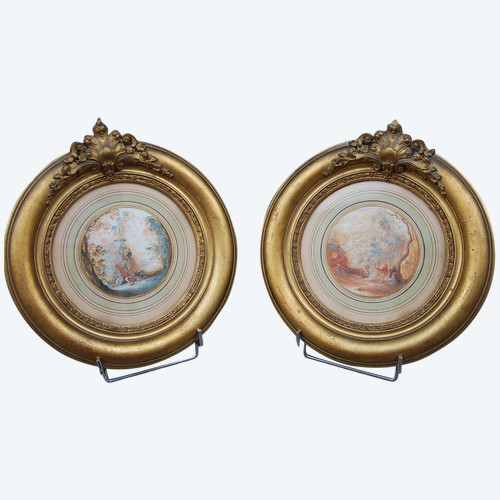 Pair Of Gouaches In Tondo Late 18th Century