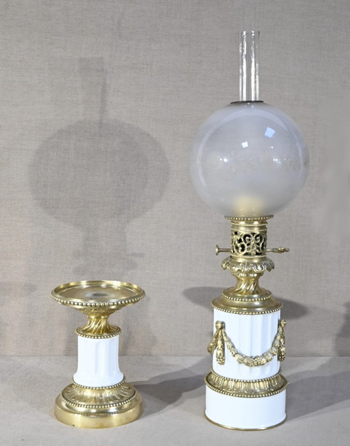 Lampe à Pétrole en Céramique, époque Napoléon III – Milieu XIXe