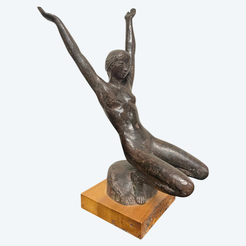 Jacques Coquillay - Giovane donna nuda in bronzo H: 35 Cm