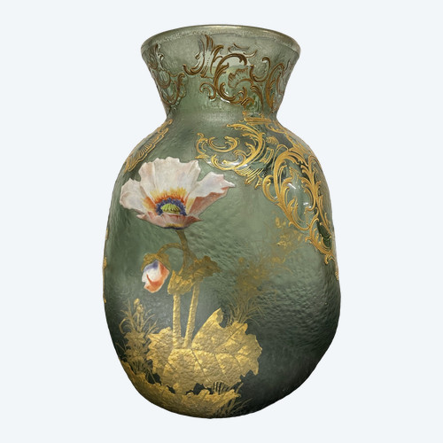 Montjoye - Large Twisted Tors Vase Legras Enameled Frosted Glass