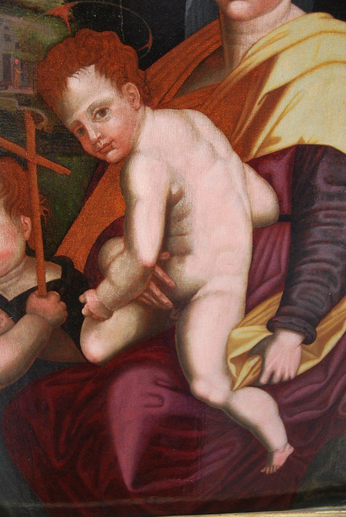 Vierge, Saint Jean Baptiste Et l'enfant Jésus , Huile XVIe Renaissance Italienne