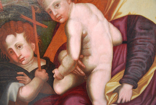 Vierge, Saint Jean Baptiste Et l'enfant Jésus , Huile XVIe Renaissance Italienne