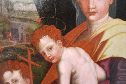Vierge, Saint Jean Baptiste Et l'enfant Jésus , Huile XVIe Renaissance Italienne