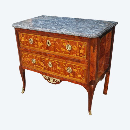 Elégante Commode En Marqueterie De Fleurs D époque Transition XVIII