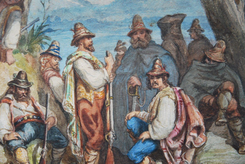 Acquerello Il resto dei Bandis italiani, attribuito ad Antoine Alphonse Montfort intorno al 1860