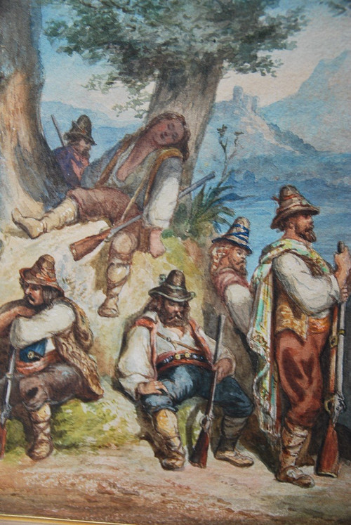 Acquerello Il resto dei Bandis italiani, attribuito ad Antoine Alphonse Montfort intorno al 1860