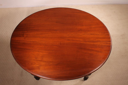 Mahogany Table Polished Au Tampon Française 19 ° In The Shape Of An Ellipse