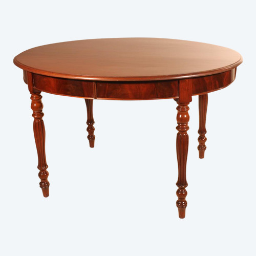 Mahogany Table Polished Au Tampon Française 19 ° In The Shape Of An Ellipse