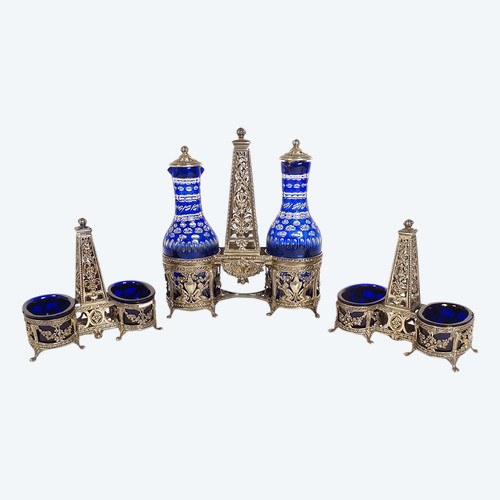 Set Olio e Aceto e 2 Saliere in Argento 925, Minerva Putti XIX