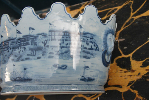 Oval Canopy In Chinese White Blue Porcelain
