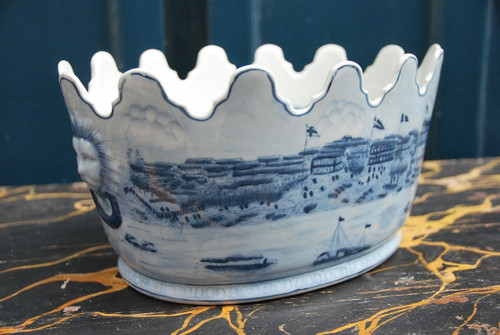 Oval Canopy In Chinese White Blue Porcelain