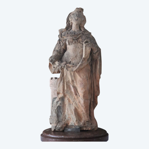 Terrakotta-Skulptur, die die Heilige Barbara darstellt