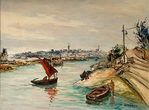 Joseph Crozes (actif Des Années 1930 à 1950), Tableau Vue De Douarnenez Depuis Tréboul.