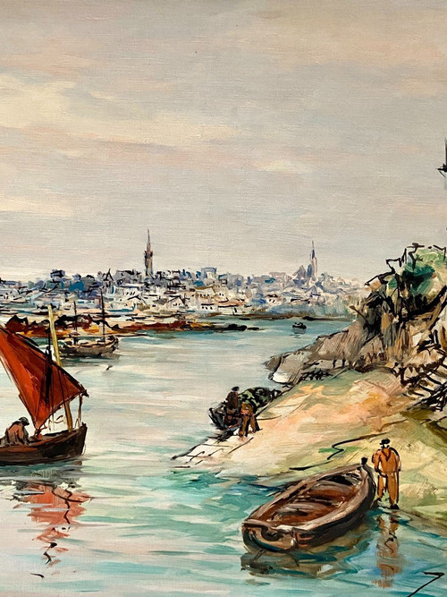Joseph Crozes (actif Des Années 1930 à 1950), Tableau Vue De Douarnenez Depuis Tréboul.