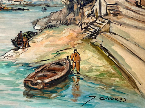 Joseph Crozes (actif Des Années 1930 à 1950), Tableau Vue De Douarnenez Depuis Tréboul.
