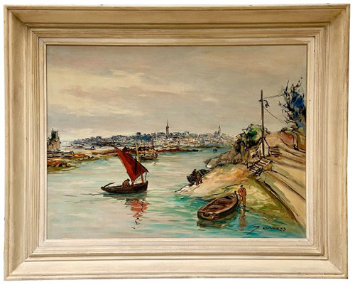 Joseph Crozes (actif Des Années 1930 à 1950), Tableau Vue De Douarnenez Depuis Tréboul.
