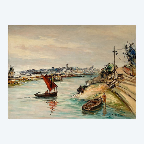 Joseph Crozes (actif Des Années 1930 à 1950), Tableau Vue De Douarnenez Depuis Tréboul.
