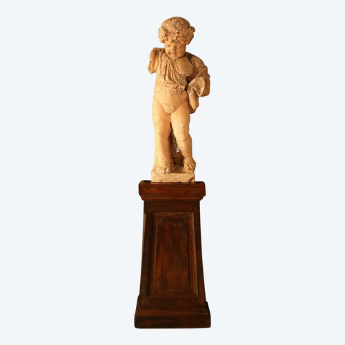 Scultura In Gesso Colorato Raffigurante Un Putto.