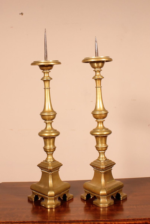 Paire De Flambeau Italien Fin 17° Siècle