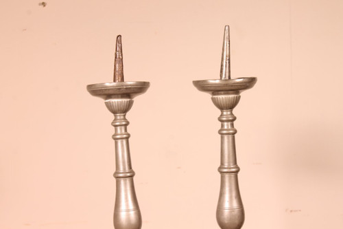 Pair Of Louis XIV Flambeau In Pewter 18th Century