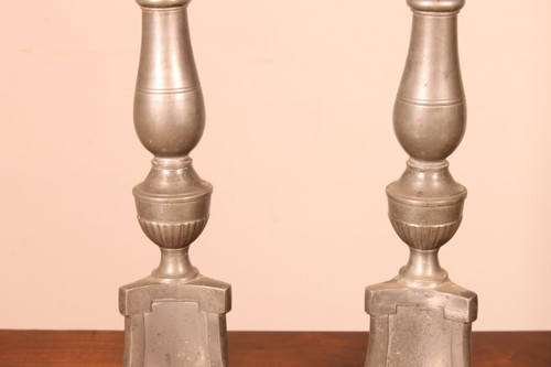 Pair Of Louis XIV Flambeau In Pewter 18th Century