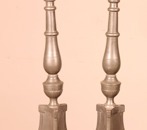 Pair Of Louis XIV Flambeau In Pewter 18th Century