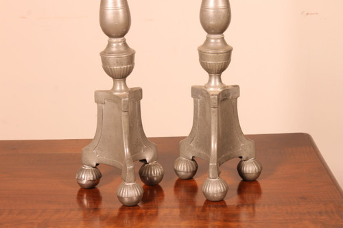 Pair Of Louis XIV Flambeau In Pewter 18th Century