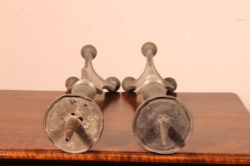 Pair Of Louis XIV Flambeau In Pewter 18th Century